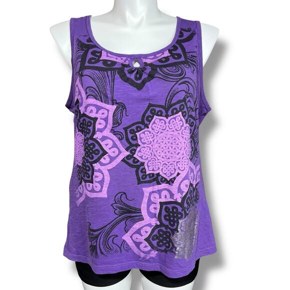Faded Glory Womens Tank Top Sleeveless Keyhole Scoop Neck Purple Floral Print 2X - Picture 1 of 8